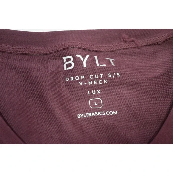 BYLT Drop Cut V-Neck T-Shirt Mens Large Maroon Athletic Fit performance NEW - Picture 10 of 13